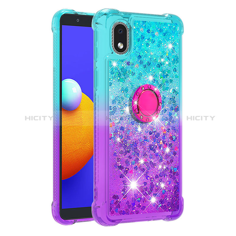 Funda Silicona Carcasa Goma Bling-Bling con Anillo de dedo Soporte S02 para Samsung Galaxy A01 Core