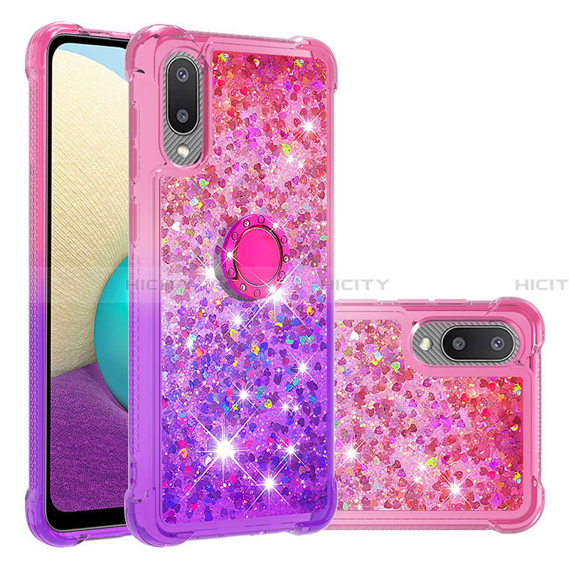 Funda Silicona Carcasa Goma Bling-Bling con Anillo de dedo Soporte S02 para Samsung Galaxy A02