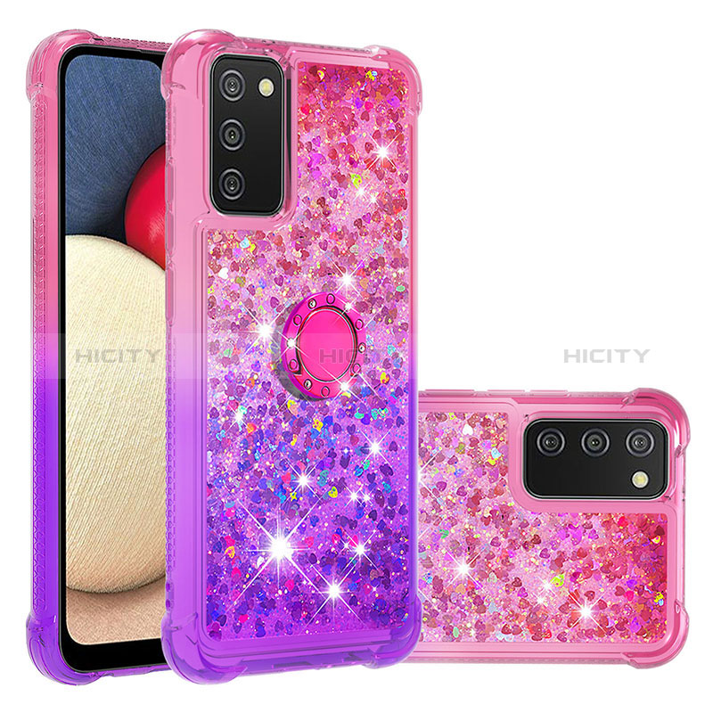 Funda Silicona Carcasa Goma Bling-Bling con Anillo de dedo Soporte S02 para Samsung Galaxy A02s