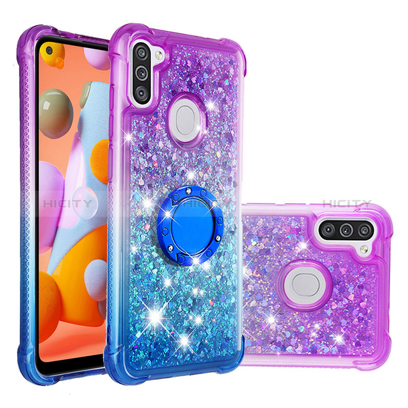 Funda Silicona Carcasa Goma Bling-Bling con Anillo de dedo Soporte S02 para Samsung Galaxy A11