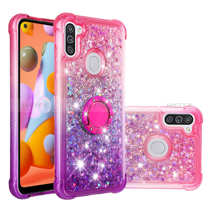 Funda Silicona Carcasa Goma Bling-Bling con Anillo de dedo Soporte S02 para Samsung Galaxy A11