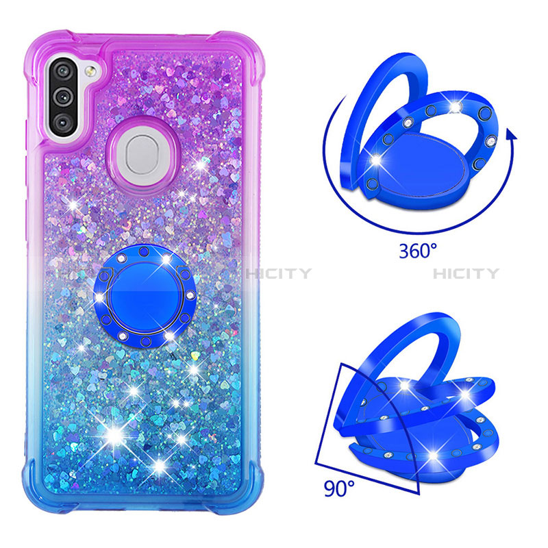 Funda Silicona Carcasa Goma Bling-Bling con Anillo de dedo Soporte S02 para Samsung Galaxy A11