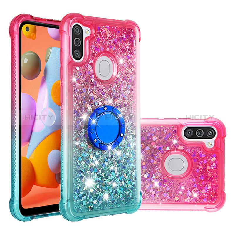 Funda Silicona Carcasa Goma Bling-Bling con Anillo de dedo Soporte S02 para Samsung Galaxy A11 Rosa