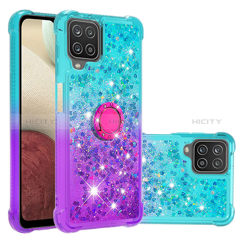 Funda Silicona Carcasa Goma Bling-Bling con Anillo de dedo Soporte S02 para Samsung Galaxy A12 5G