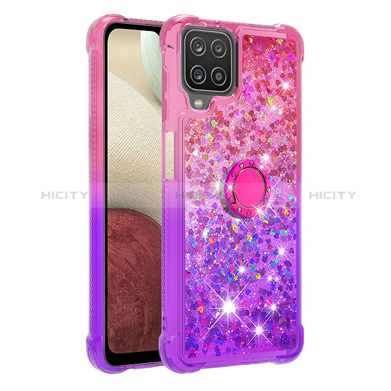 Funda Silicona Carcasa Goma Bling-Bling con Anillo de dedo Soporte S02 para Samsung Galaxy A12