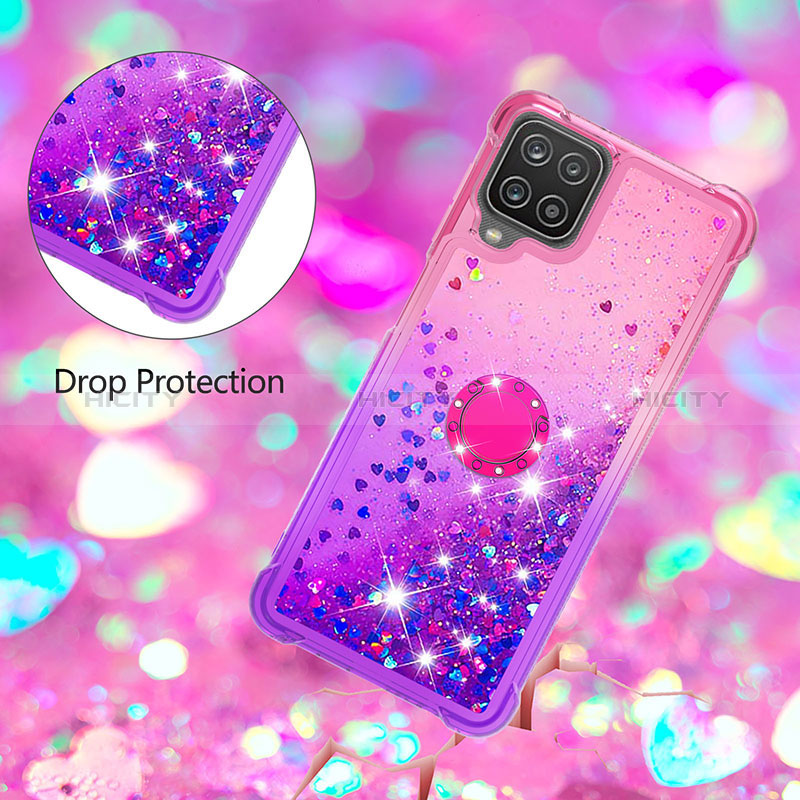 Funda Silicona Carcasa Goma Bling-Bling con Anillo de dedo Soporte S02 para Samsung Galaxy A12