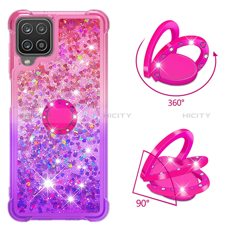 Funda Silicona Carcasa Goma Bling-Bling con Anillo de dedo Soporte S02 para Samsung Galaxy A12 Nacho