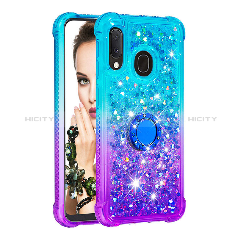 Funda Silicona Carcasa Goma Bling-Bling con Anillo de dedo Soporte S02 para Samsung Galaxy A20e