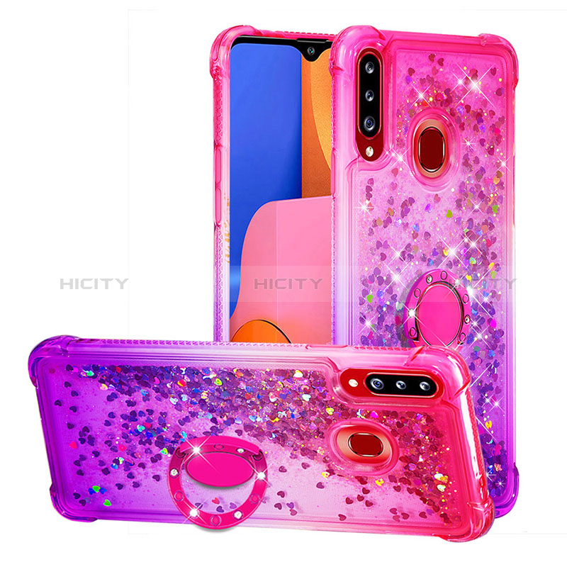 Funda Silicona Carcasa Goma Bling-Bling con Anillo de dedo Soporte S02 para Samsung Galaxy A20s