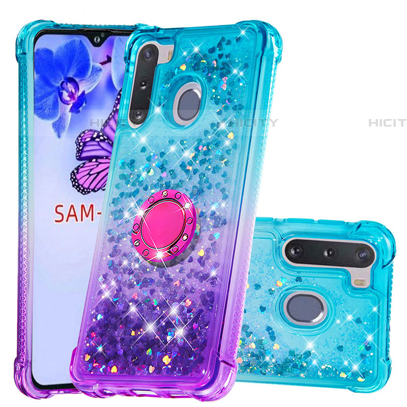 Funda Silicona Carcasa Goma Bling-Bling con Anillo de dedo Soporte S02 para Samsung Galaxy A21 European