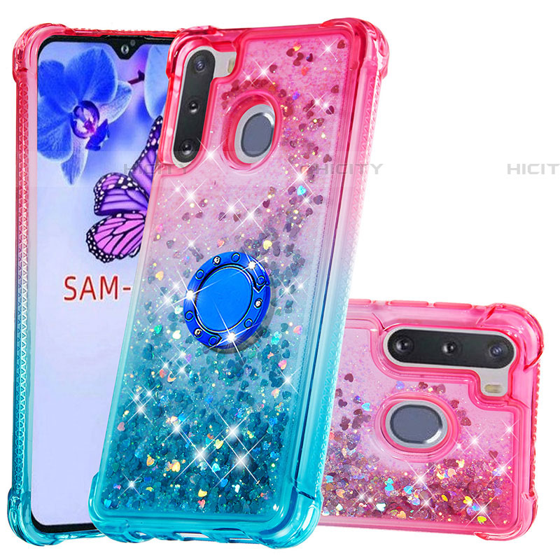 Funda Silicona Carcasa Goma Bling-Bling con Anillo de dedo Soporte S02 para Samsung Galaxy A21 European