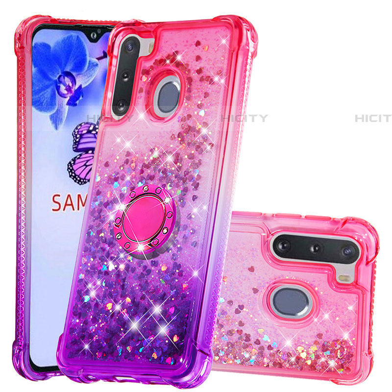 Funda Silicona Carcasa Goma Bling-Bling con Anillo de dedo Soporte S02 para Samsung Galaxy A21 European