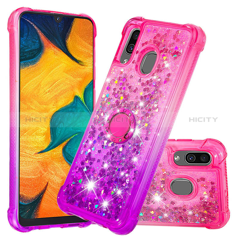 Funda Silicona Carcasa Goma Bling-Bling con Anillo de dedo Soporte S02 para Samsung Galaxy A30