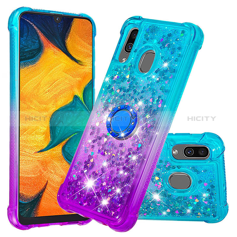 Funda Silicona Carcasa Goma Bling-Bling con Anillo de dedo Soporte S02 para Samsung Galaxy A30