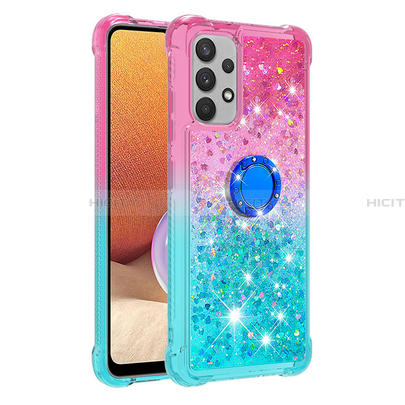 Funda Silicona Carcasa Goma Bling-Bling con Anillo de dedo Soporte S02 para Samsung Galaxy A32 5G