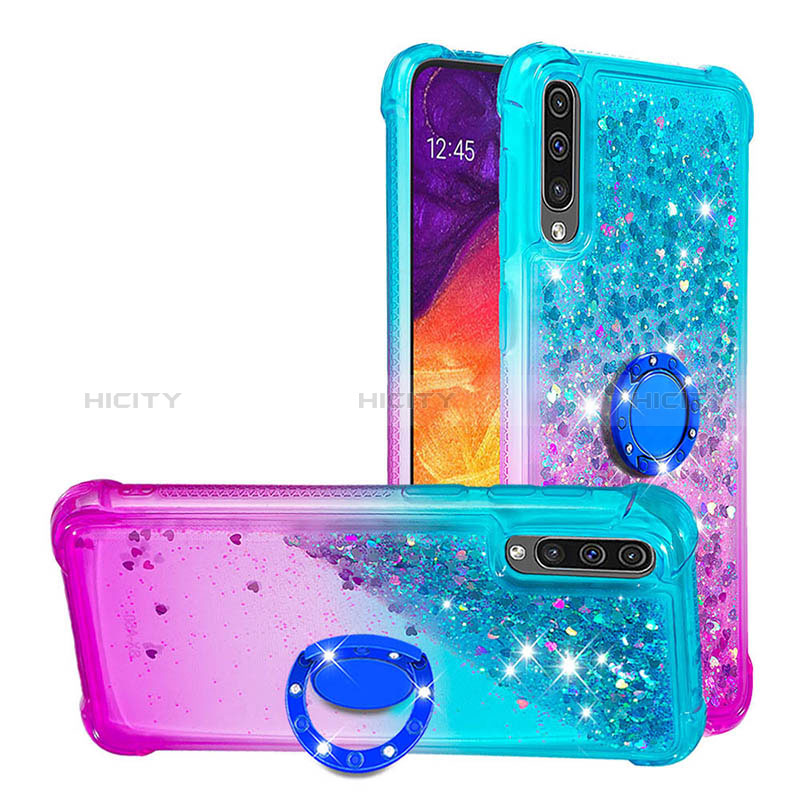 Funda Silicona Carcasa Goma Bling-Bling con Anillo de dedo Soporte S02 para Samsung Galaxy A50