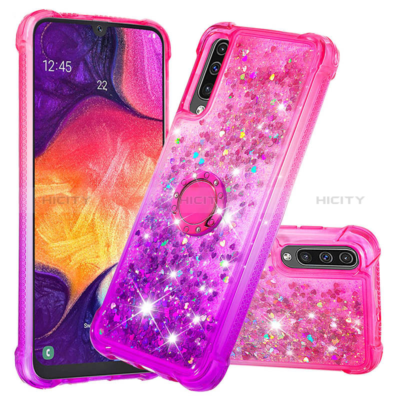 Funda Silicona Carcasa Goma Bling-Bling con Anillo de dedo Soporte S02 para Samsung Galaxy A50