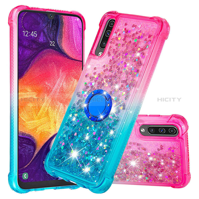 Funda Silicona Carcasa Goma Bling-Bling con Anillo de dedo Soporte S02 para Samsung Galaxy A50S