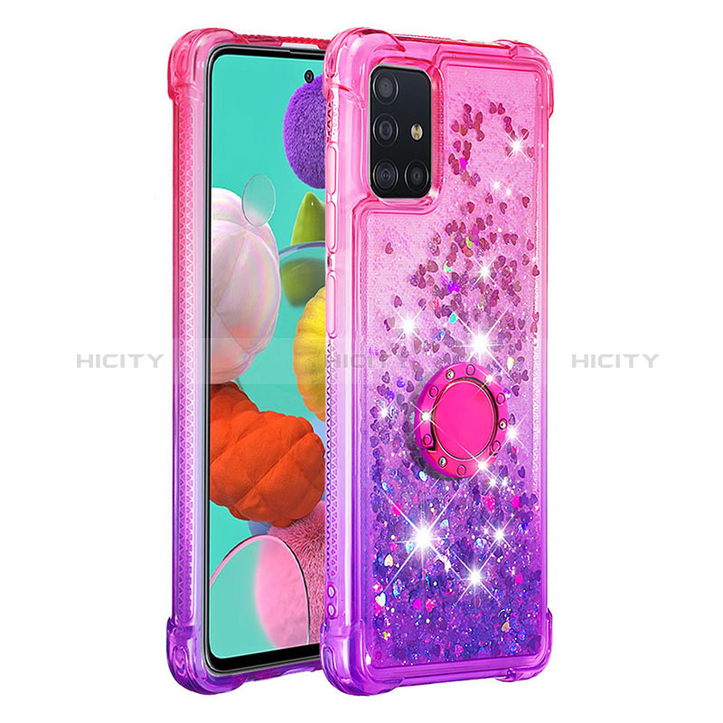 Funda Silicona Carcasa Goma Bling-Bling con Anillo de dedo Soporte S02 para Samsung Galaxy A51 4G