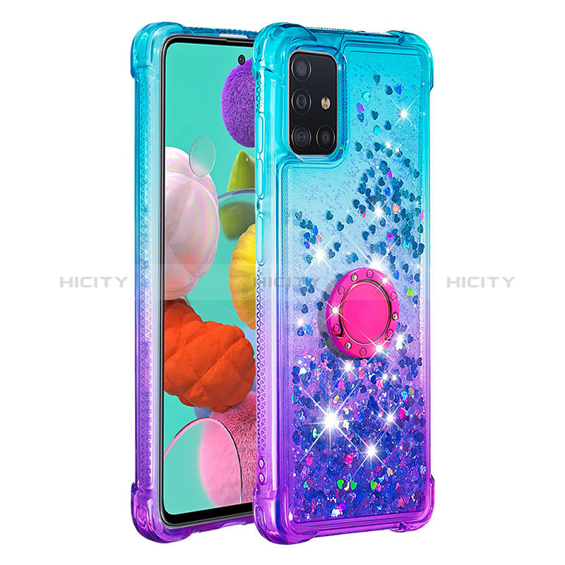 Funda Silicona Carcasa Goma Bling-Bling con Anillo de dedo Soporte S02 para Samsung Galaxy A51 4G