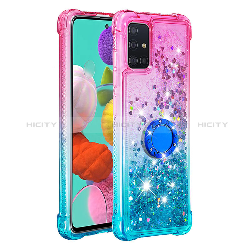 Funda Silicona Carcasa Goma Bling-Bling con Anillo de dedo Soporte S02 para Samsung Galaxy A51 4G