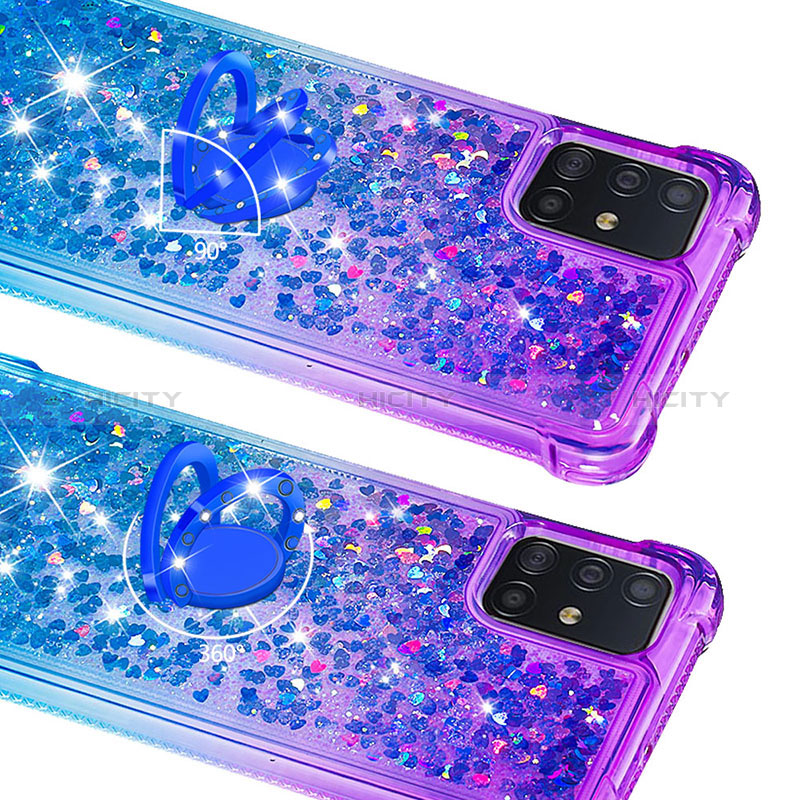 Funda Silicona Carcasa Goma Bling-Bling con Anillo de dedo Soporte S02 para Samsung Galaxy A51 4G