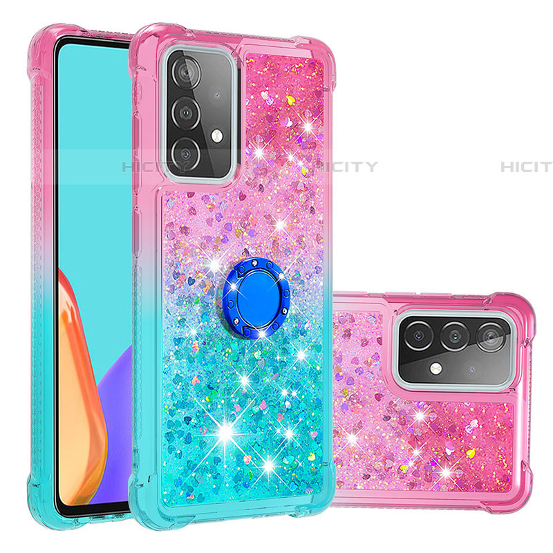 Funda Silicona Carcasa Goma Bling-Bling con Anillo de dedo Soporte S02 para Samsung Galaxy A52 4G Rosa