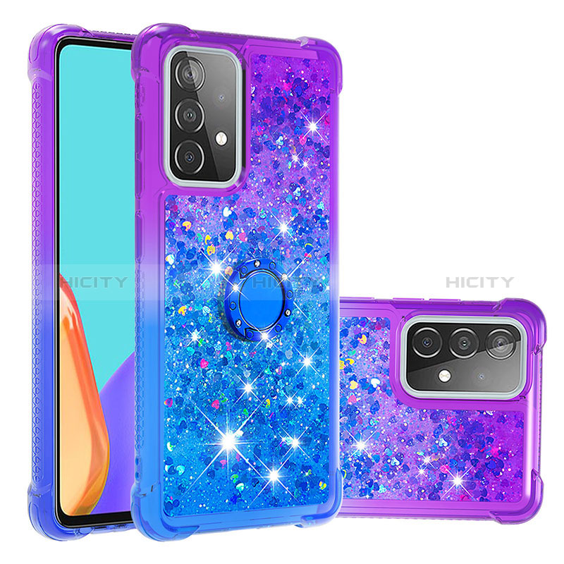 Funda Silicona Carcasa Goma Bling-Bling con Anillo de dedo Soporte S02 para Samsung Galaxy A52s 5G Morado