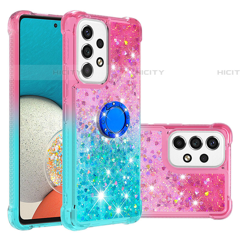 Funda Silicona Carcasa Goma Bling-Bling con Anillo de dedo Soporte S02 para Samsung Galaxy A53 5G Rosa