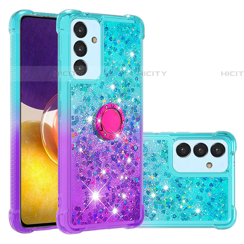 Funda Silicona Carcasa Goma Bling-Bling con Anillo de dedo Soporte S02 para Samsung Galaxy A54 5G Azul Cielo