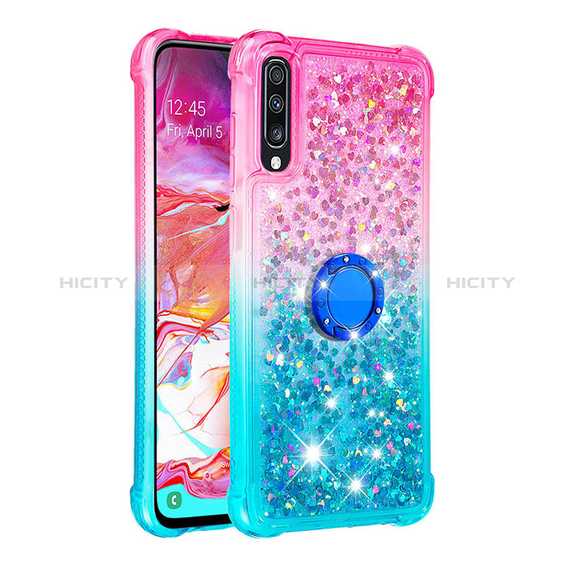 Funda Silicona Carcasa Goma Bling-Bling con Anillo de dedo Soporte S02 para Samsung Galaxy A70