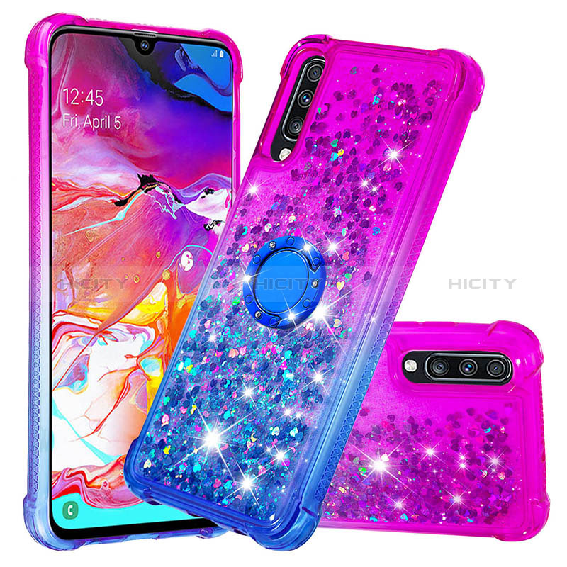 Funda Silicona Carcasa Goma Bling-Bling con Anillo de dedo Soporte S02 para Samsung Galaxy A70