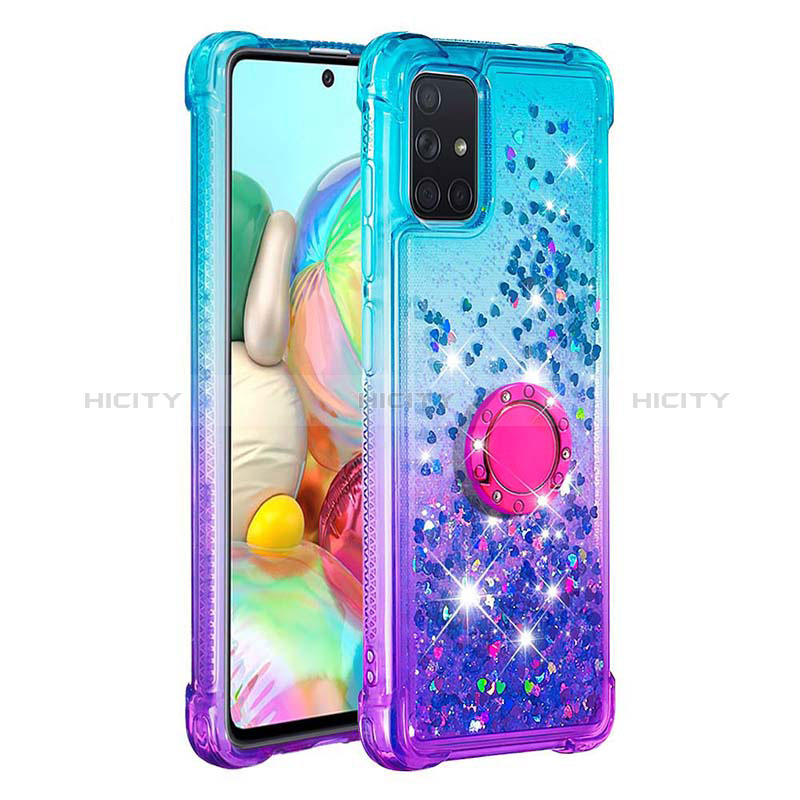 Funda Silicona Carcasa Goma Bling-Bling con Anillo de dedo Soporte S02 para Samsung Galaxy A71 5G