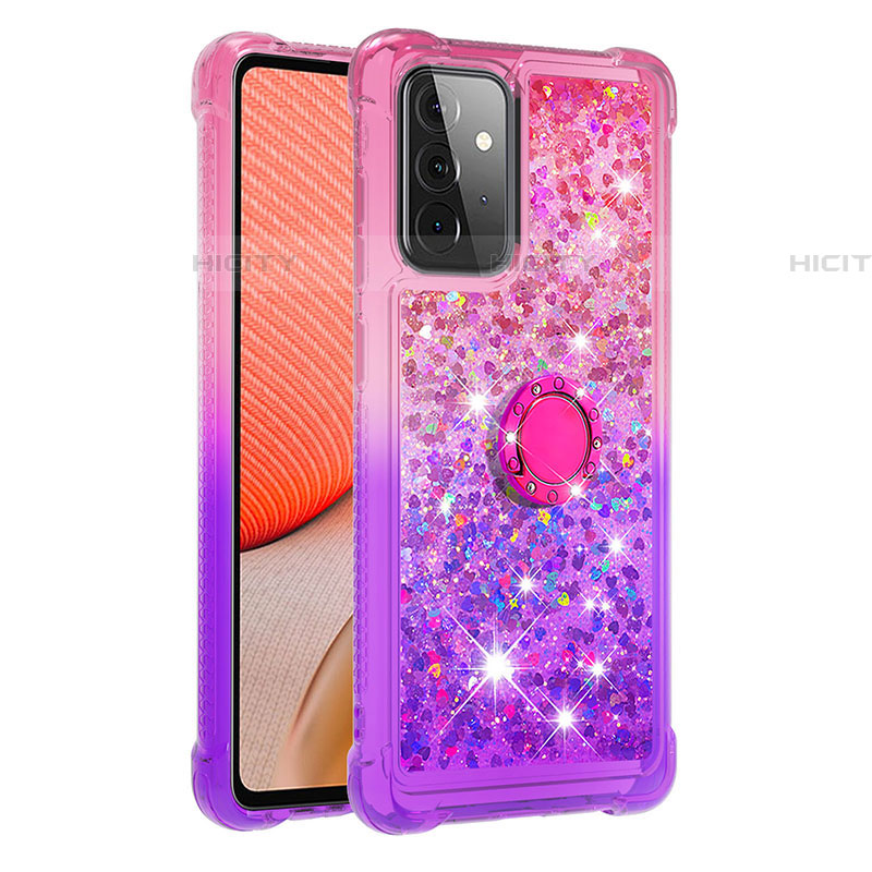 Funda Silicona Carcasa Goma Bling-Bling con Anillo de dedo Soporte S02 para Samsung Galaxy A72 4G