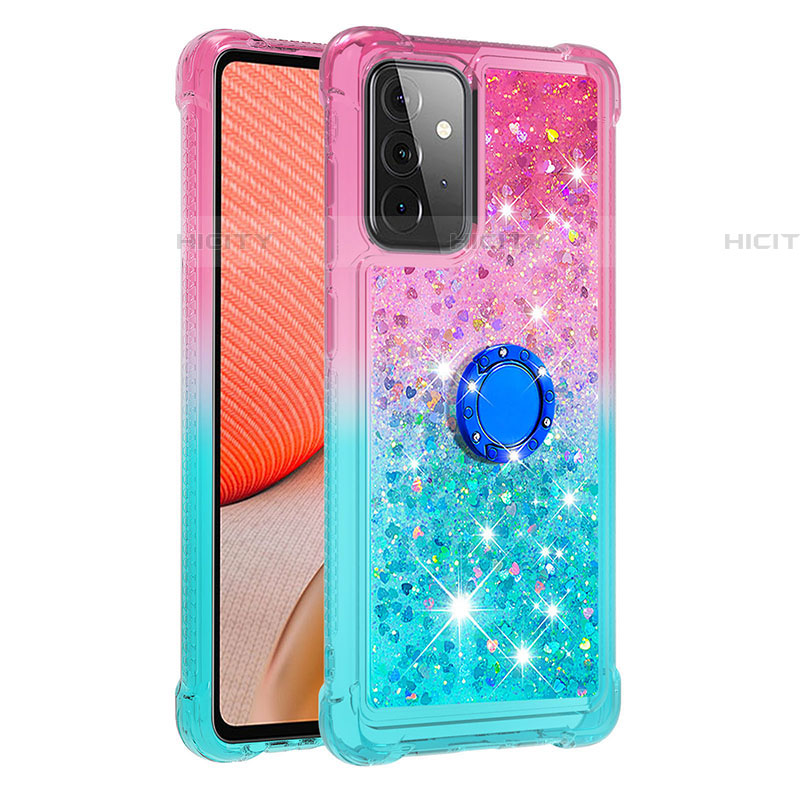 Funda Silicona Carcasa Goma Bling-Bling con Anillo de dedo Soporte S02 para Samsung Galaxy A72 4G