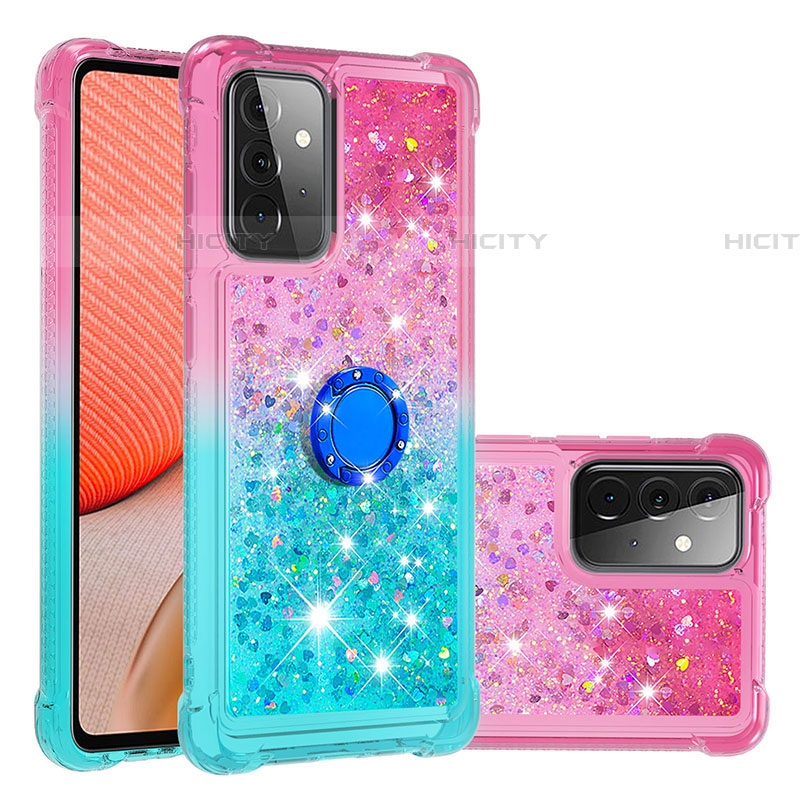 Funda Silicona Carcasa Goma Bling-Bling con Anillo de dedo Soporte S02 para Samsung Galaxy A72 4G Rosa