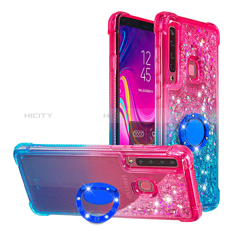 Funda Silicona Carcasa Goma Bling-Bling con Anillo de dedo Soporte S02 para Samsung Galaxy A9 (2018) A920 Rosa