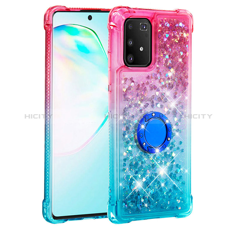 Funda Silicona Carcasa Goma Bling-Bling con Anillo de dedo Soporte S02 para Samsung Galaxy A91