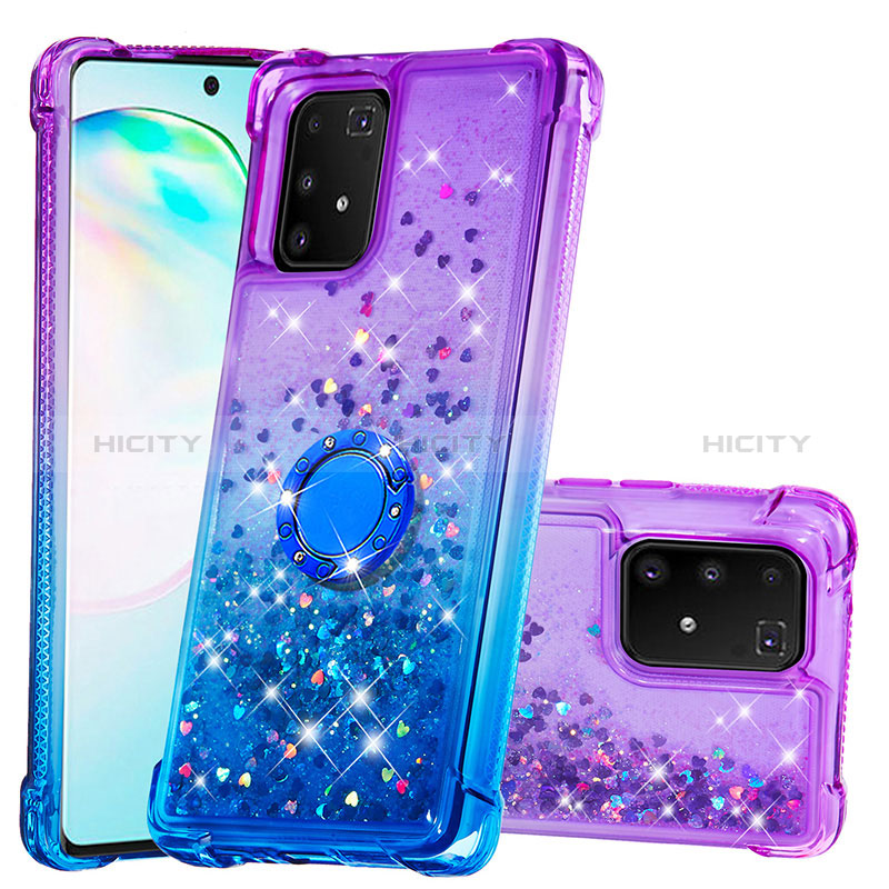 Funda Silicona Carcasa Goma Bling-Bling con Anillo de dedo Soporte S02 para Samsung Galaxy A91 Morado