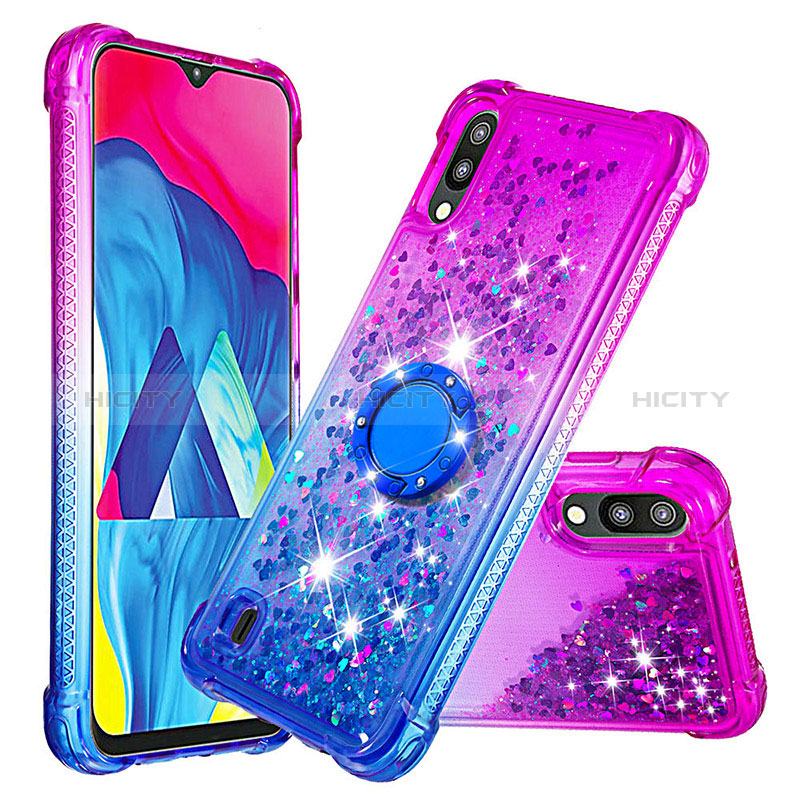 Funda Silicona Carcasa Goma Bling-Bling con Anillo de dedo Soporte S02 para Samsung Galaxy M10