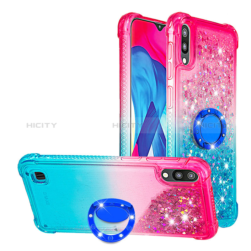 Funda Silicona Carcasa Goma Bling-Bling con Anillo de dedo Soporte S02 para Samsung Galaxy M10 Rosa