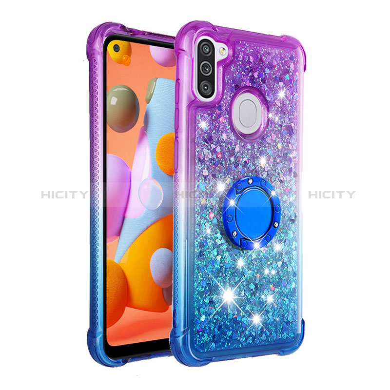 Funda Silicona Carcasa Goma Bling-Bling con Anillo de dedo Soporte S02 para Samsung Galaxy M11