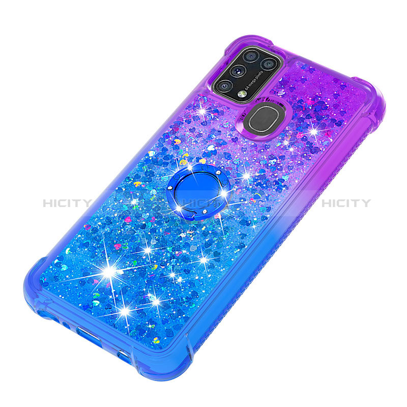 Funda Silicona Carcasa Goma Bling-Bling con Anillo de dedo Soporte S02 para Samsung Galaxy M21s