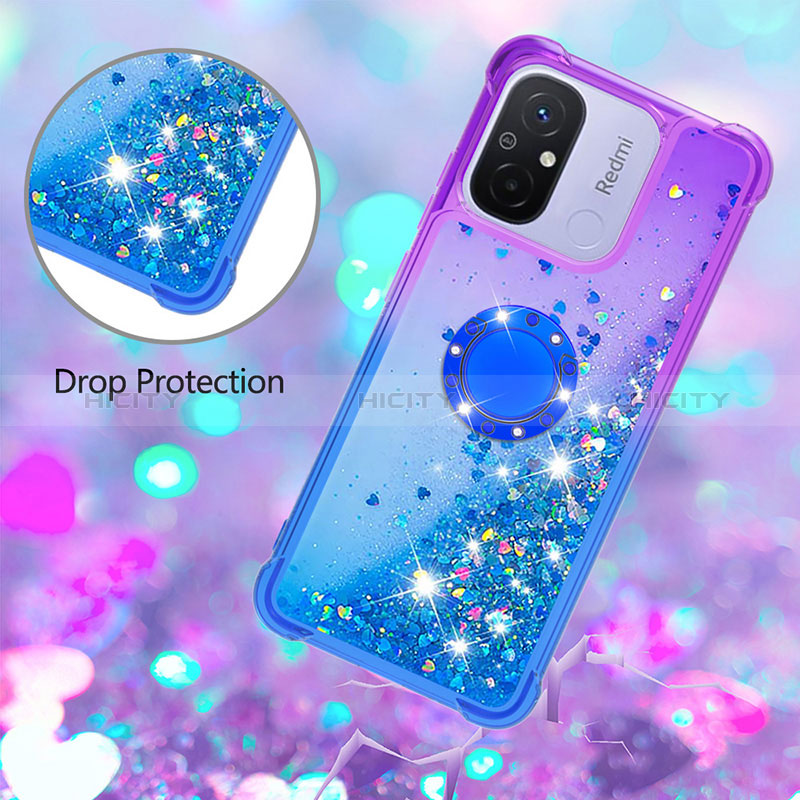 Funda Silicona Carcasa Goma Bling-Bling con Anillo de dedo Soporte S02 para Xiaomi Poco C55