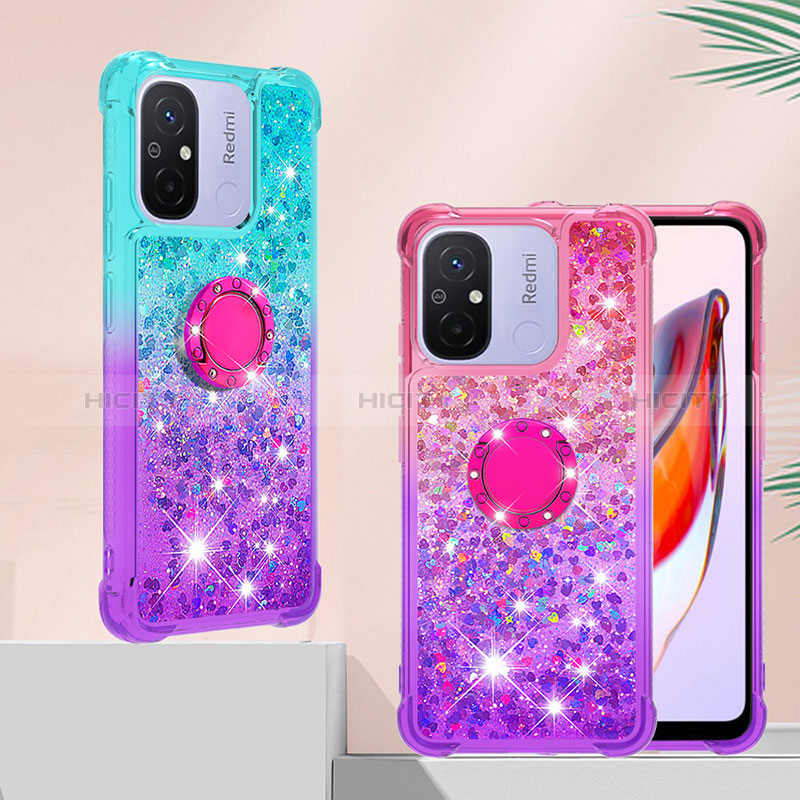 Funda Silicona Carcasa Goma Bling-Bling con Anillo de dedo Soporte S02 para Xiaomi Poco C55