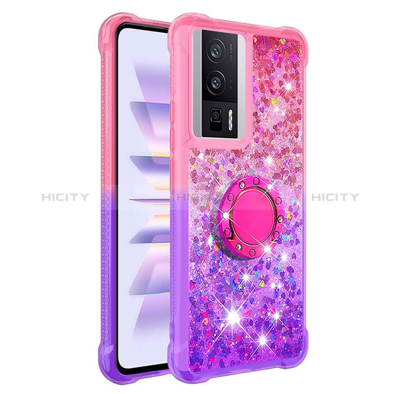 Funda Silicona Carcasa Goma Bling-Bling con Anillo de dedo Soporte S02 para Xiaomi Poco F5 Pro 5G