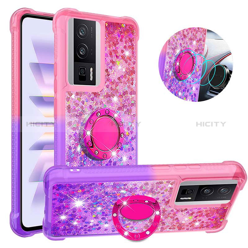 Funda Silicona Carcasa Goma Bling-Bling con Anillo de dedo Soporte S02 para Xiaomi Poco F5 Pro 5G