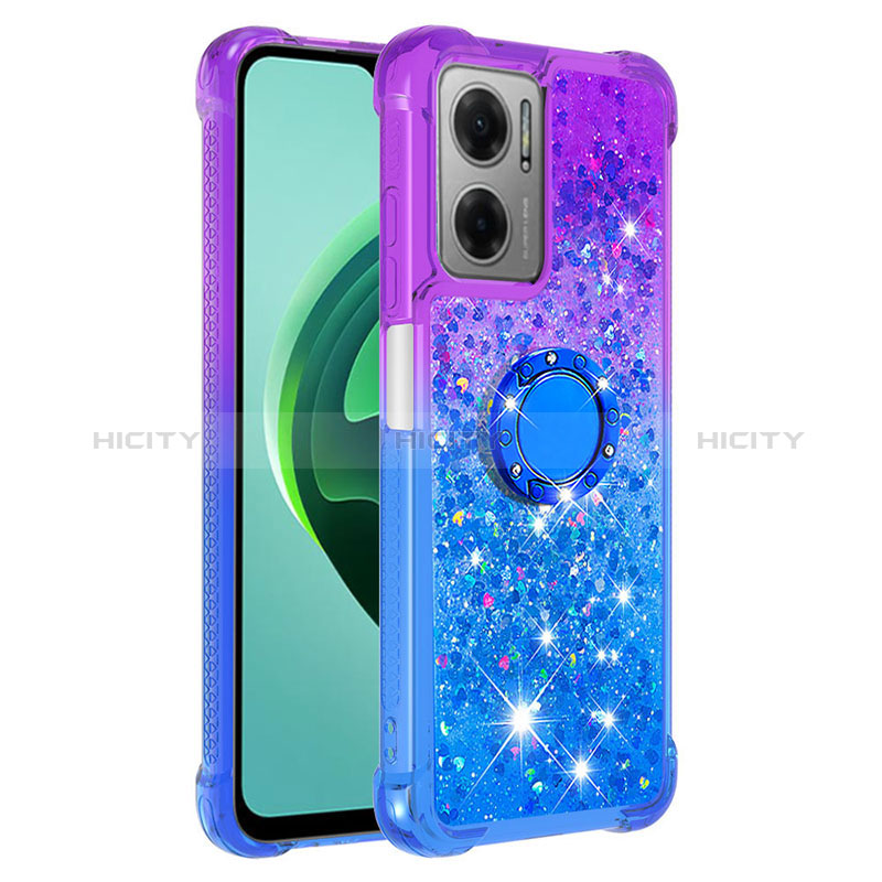 Funda Silicona Carcasa Goma Bling-Bling con Anillo de dedo Soporte S02 para Xiaomi Redmi 10 Prime Plus 5G Morado