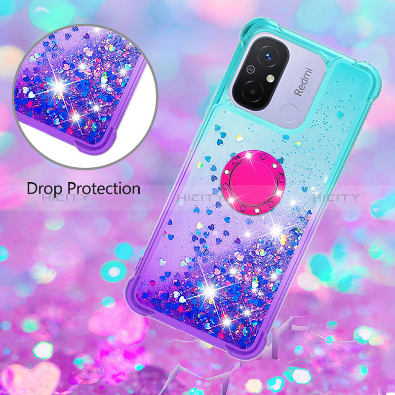 Funda Silicona Carcasa Goma Bling-Bling con Anillo de dedo Soporte S02 para Xiaomi Redmi 11A 4G