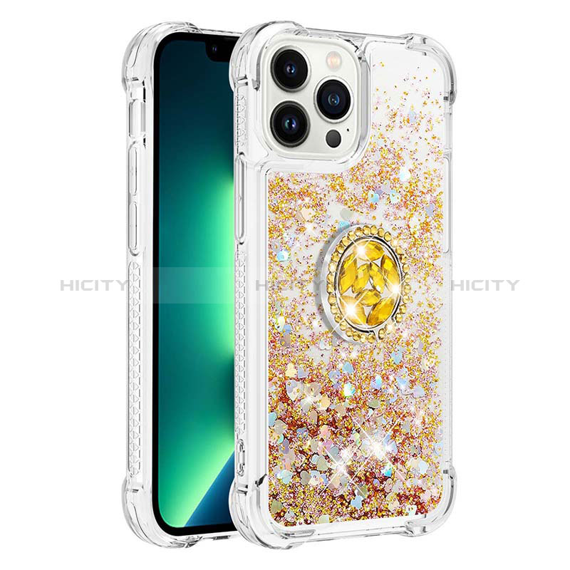 Funda Silicona Carcasa Goma Bling-Bling con Anillo de dedo Soporte S03 para Apple iPhone 13 Pro Max